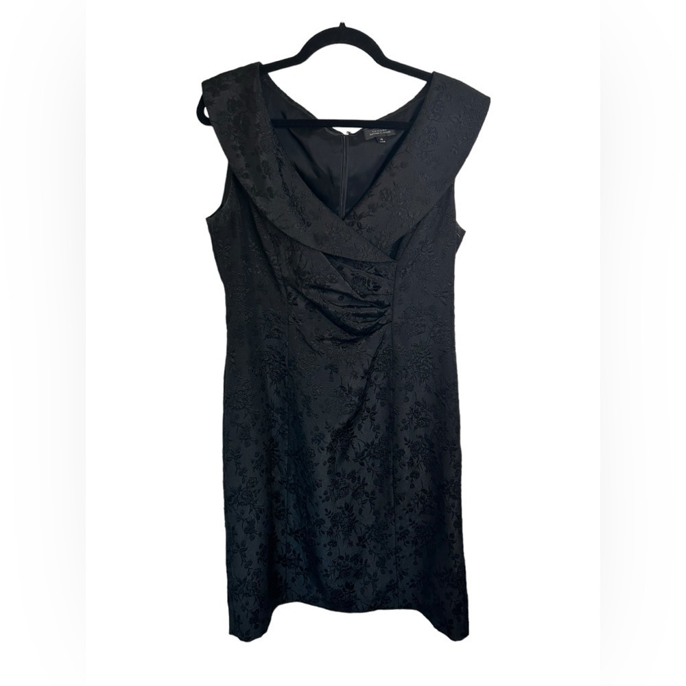 Tahari by ASL Black Portrait Collar Jacquard Sheath Shift Dress Lined Size 10